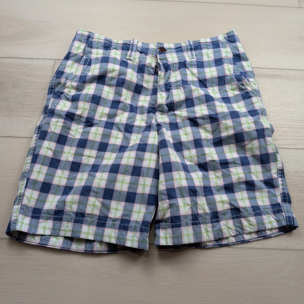 Vintage Y2K Abercrombie & Fitch Plaid Shorts Mens 33 Blue Pink Green Button Fly